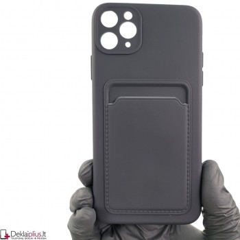 Švelnus silikoninis dėklas su kišenėle - juodas (Apple Iphone 11 Pro Max)